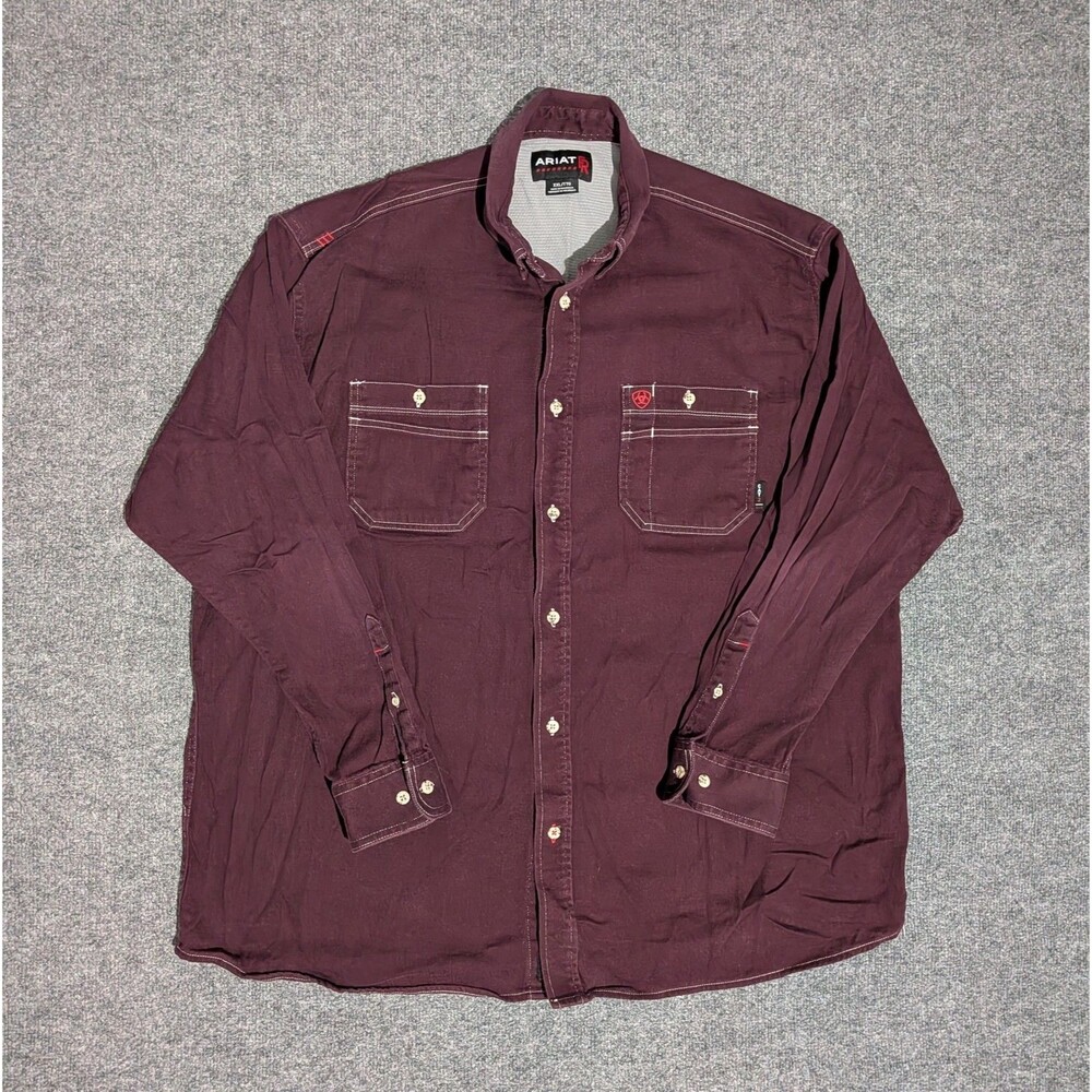 Ariat FR Shirt Mens XXL Long Sleeve Workwear Burgundy